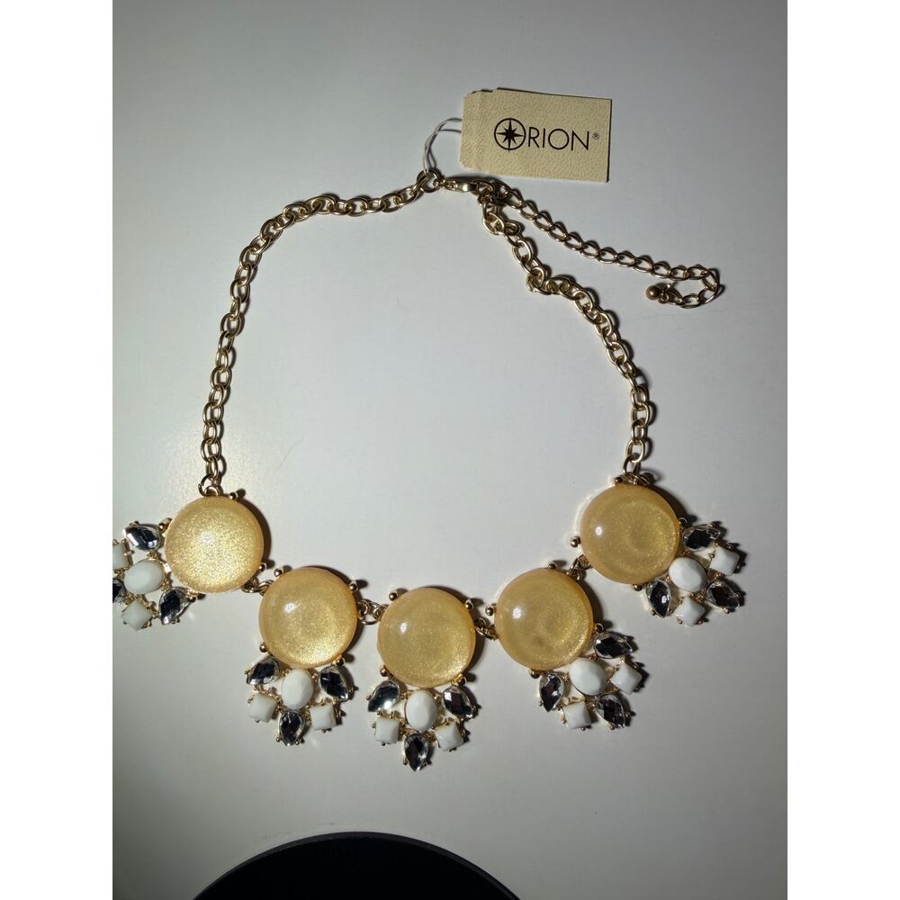 Vintage Orion Statement Necklace Gold Tone Beaded Rhinestone Accent 16" NWT
